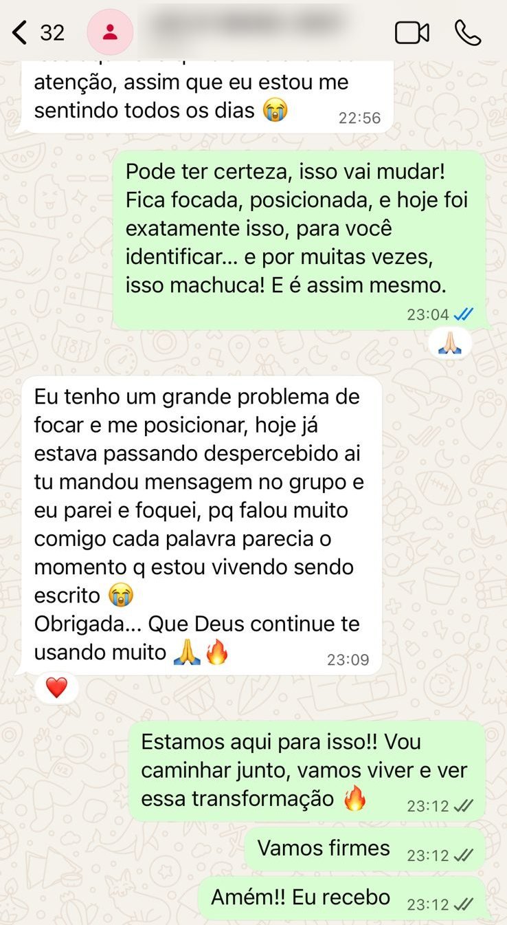 Print de conversa — Leitora: Cada palavra parecia o momento que estou vivendo sendo escrito