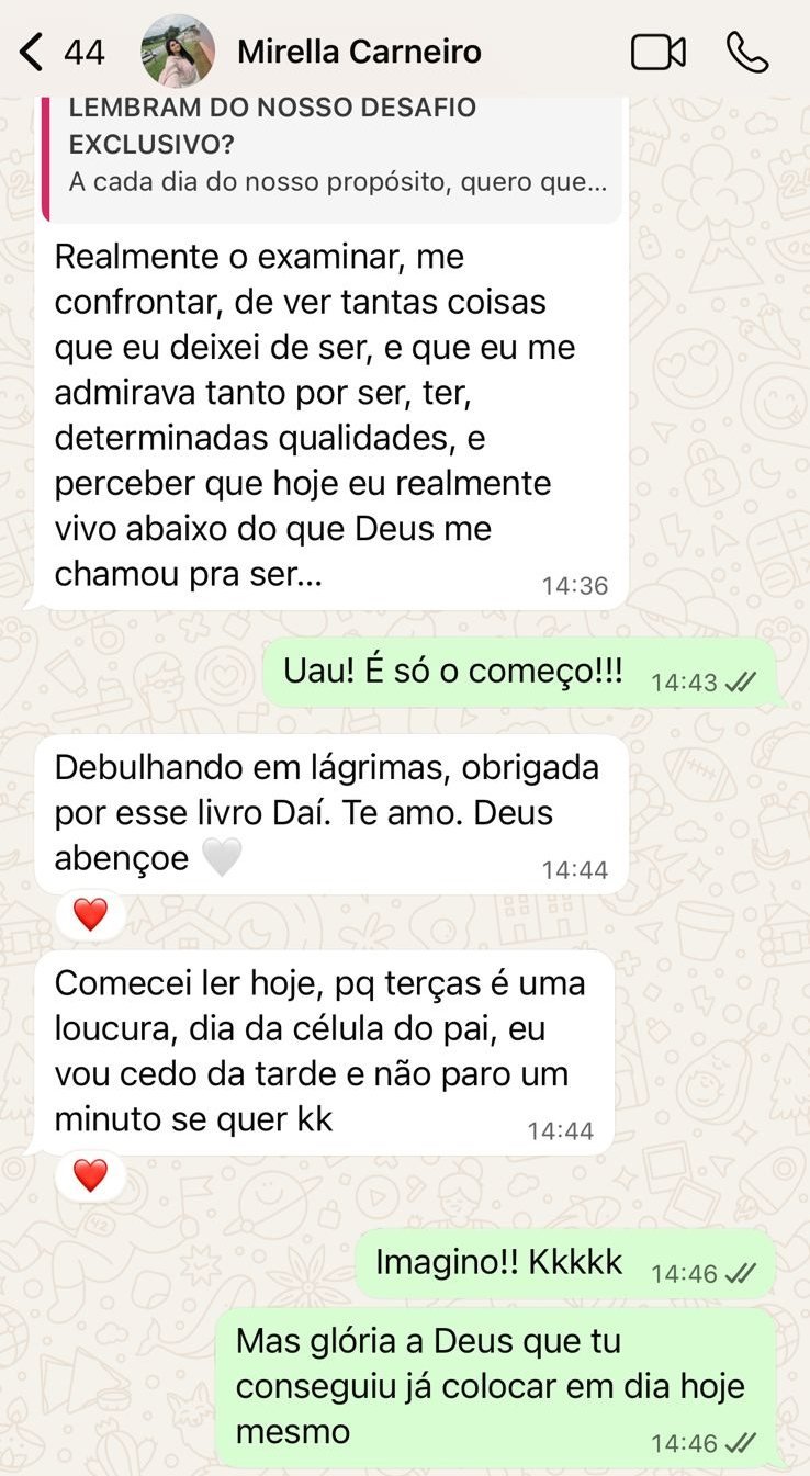 Print de conversa — Mirella: Debulhando em lágrimas, obrigada por esse livro